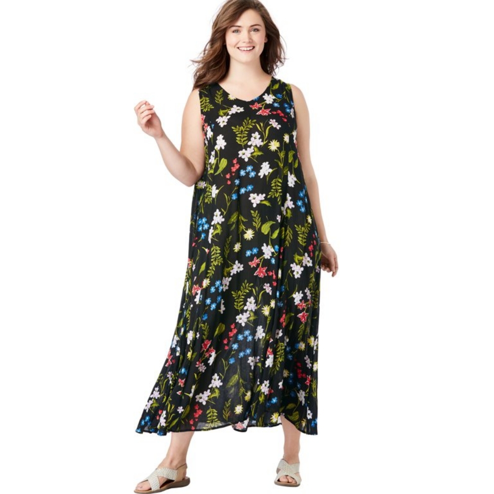 Woman Within Crinkle Floral Maxi Dress